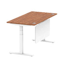 Air Modesty 800mm Height Adjustable Office Desk Walnut Top Cable Ports White Leg With White Steel Modesty Panel - Price Crash Furniture