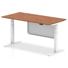 Air Modesty 800mm Height Adjustable Office Desk Walnut Top White Leg With White Steel Modesty Panel - Price Crash Furniture