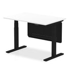 Air Modesty 800mm Height Adjustable Office Desk White Top Black Leg With Black Steel Modesty Panel - Price Crash Furniture