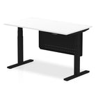 Air Modesty 800mm Height Adjustable Office Desk White Top Black Leg With Black Steel Modesty Panel - Price Crash Furniture