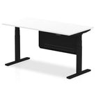 Air Modesty 800mm Height Adjustable Office Desk White Top Black Leg With Black Steel Modesty Panel - Price Crash Furniture