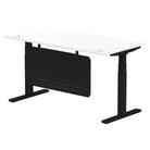 Air Modesty 800mm Height Adjustable Office Desk White Top Cable Ports Black Leg With Black Steel Modesty Panel - Price Crash Furniture