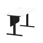 Air Modesty 800mm Height Adjustable Office Desk White Top Cable Ports Black Leg With Black Steel Modesty Panel - Price Crash Furniture