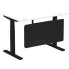 Air Modesty 800mm Height Adjustable Office Desk White Top Cable Ports Black Leg With Black Steel Modesty Panel - Price Crash Furniture