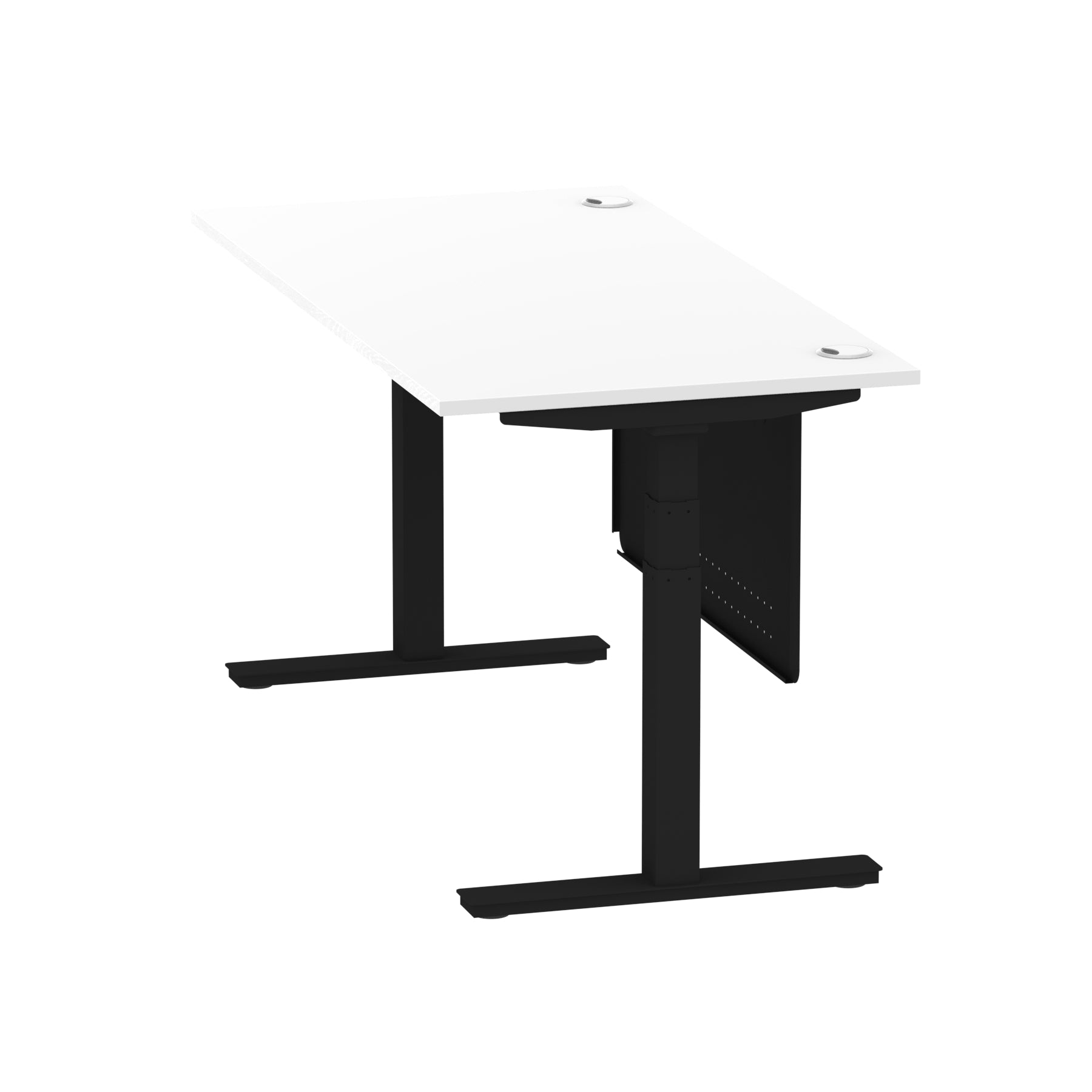 Air Modesty 800mm Height Adjustable Office Desk White Top Cable Ports Black Leg With Black Steel Modesty Panel - Price Crash Furniture