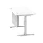 Air Modesty 800mm Height Adjustable Office Desk White Top Cable Ports Silver Leg With Silver Steel Modesty Panel - Price Crash Furniture