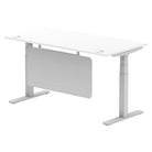 Air Modesty 800mm Height Adjustable Office Desk White Top Cable Ports Silver Leg With Silver Steel Modesty Panel - Price Crash Furniture