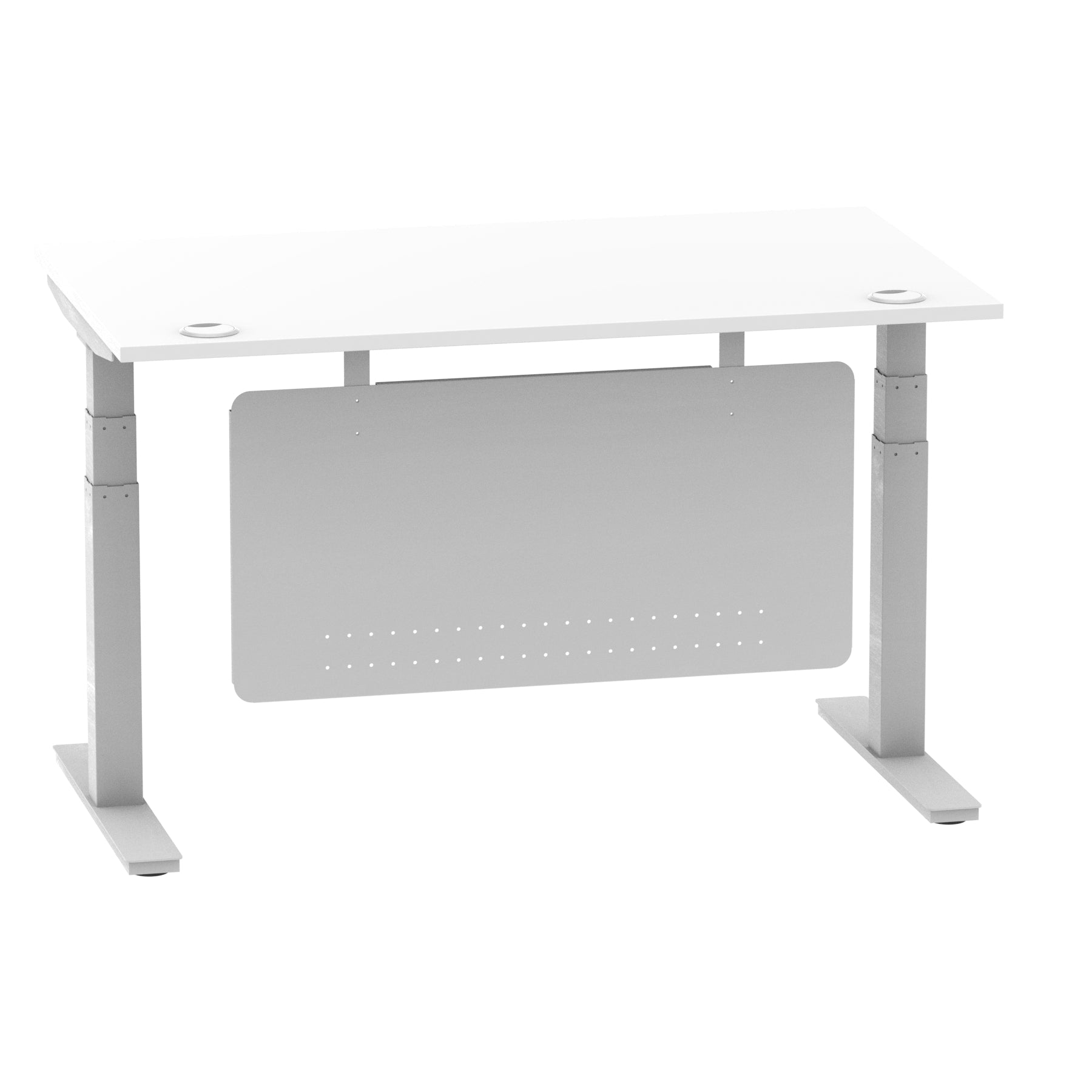 Air Modesty 800mm Height Adjustable Office Desk White Top Cable Ports Silver Leg With Silver Steel Modesty Panel - Price Crash Furniture