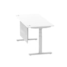 Air Modesty 800mm Height Adjustable Office Desk White Top Cable Ports Silver Leg With Silver Steel Modesty Panel - Price Crash Furniture