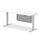 Air Modesty 800mm Height Adjustable Office Desk White Top Cable Ports Silver Leg With Silver Steel Modesty Panel - Price Crash Furniture