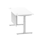 Air Modesty 800mm Height Adjustable Office Desk White Top Cable Ports Silver Leg With Silver Steel Modesty Panel - Price Crash Furniture