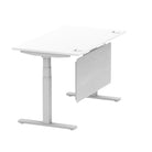 Air Modesty 800mm Height Adjustable Office Desk White Top Cable Ports Silver Leg With Silver Steel Modesty Panel - Price Crash Furniture