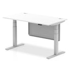 Air Modesty 800mm Height Adjustable Office Desk White Top Cable Ports Silver Leg With Silver Steel Modesty Panel - Price Crash Furniture