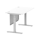 Air Modesty 800mm Height Adjustable Office Desk White Top Cable Ports Silver Leg With Silver Steel Modesty Panel - Price Crash Furniture