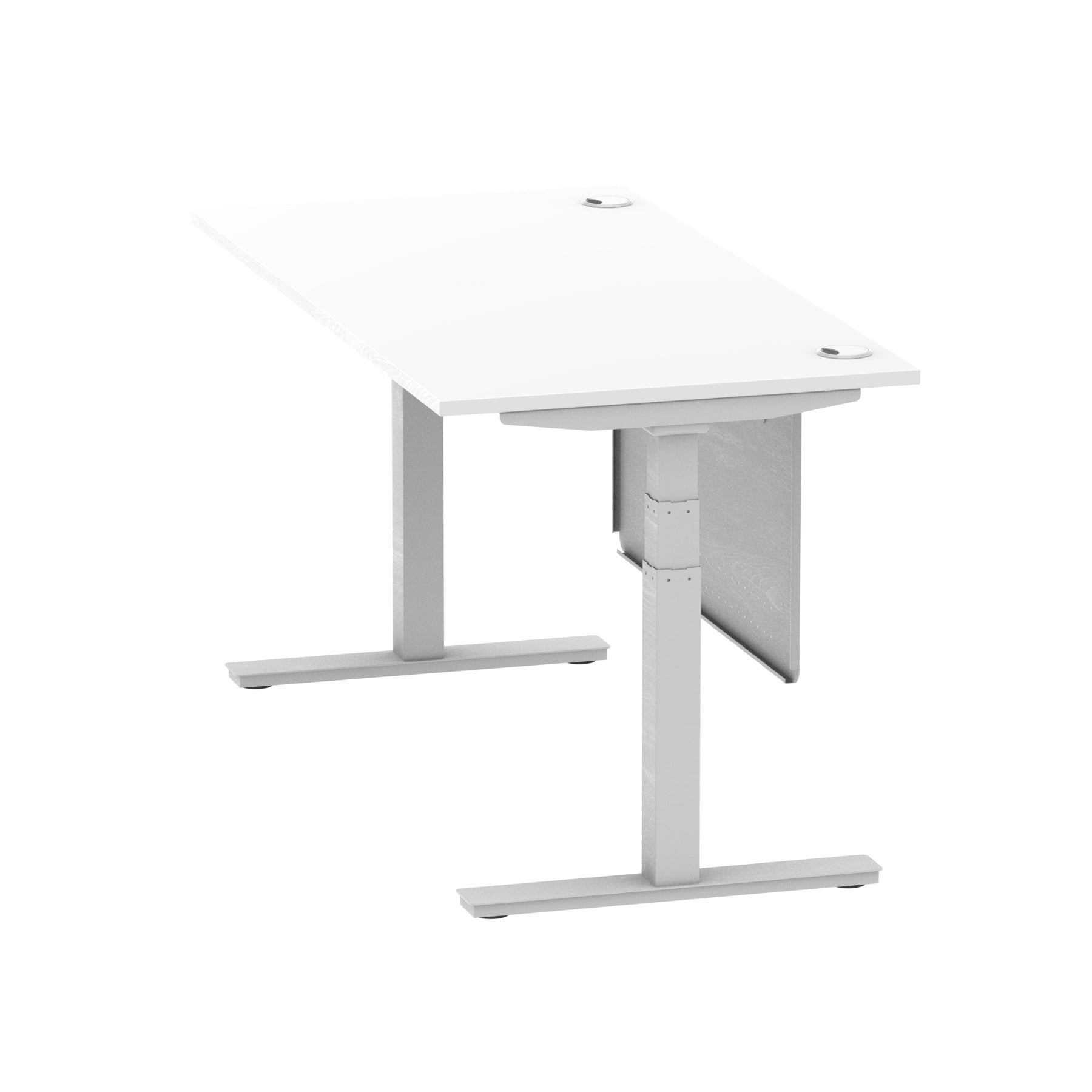 Air Modesty 800mm Height Adjustable Office Desk White Top Cable Ports Silver Leg With Silver Steel Modesty Panel - Price Crash Furniture