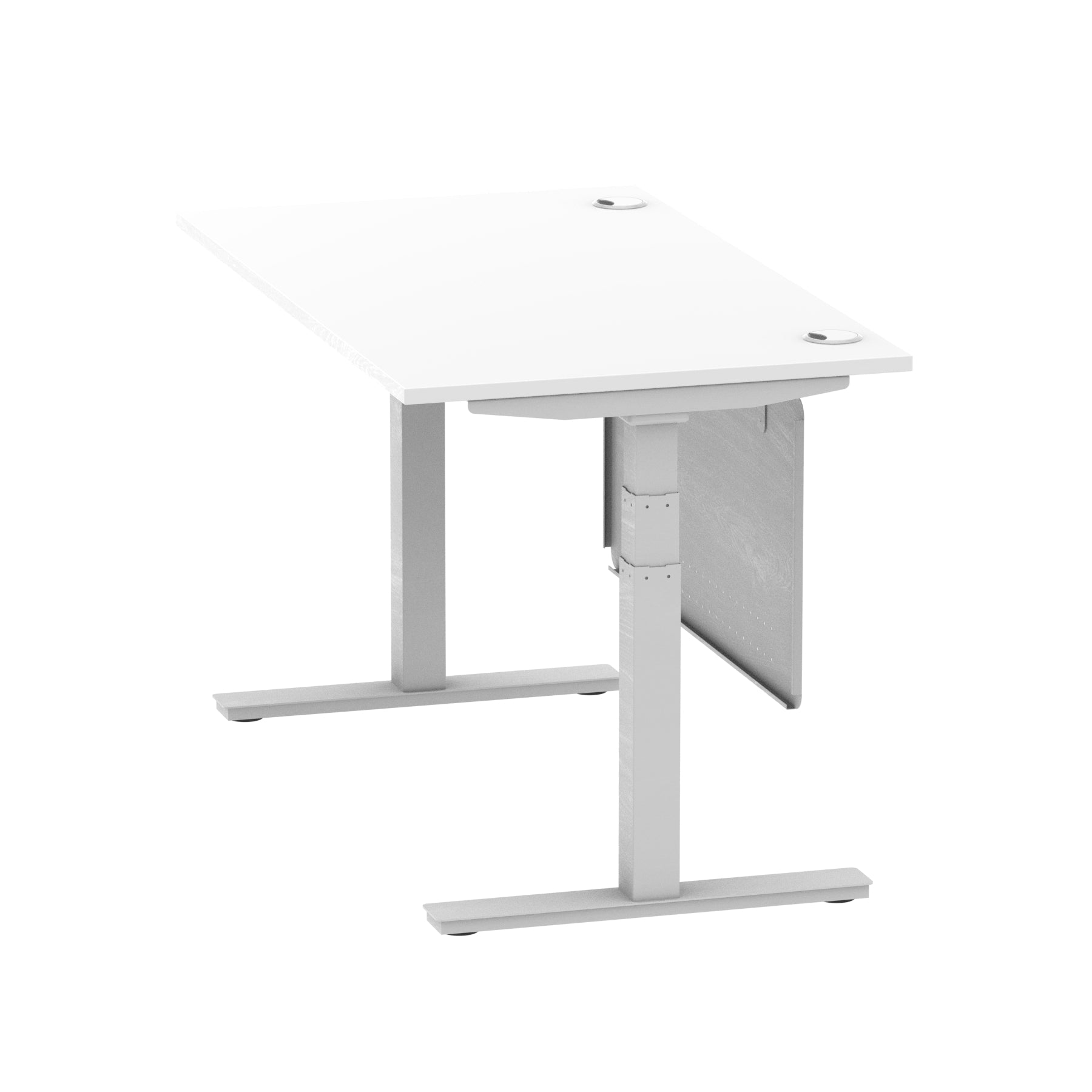 Air Modesty 800mm Height Adjustable Office Desk White Top Cable Ports Silver Leg With Silver Steel Modesty Panel - Price Crash Furniture