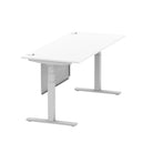 Air Modesty 800mm Height Adjustable Office Desk White Top Cable Ports Silver Leg With Silver Steel Modesty Panel - Price Crash Furniture