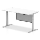 Air Modesty 800mm Height Adjustable Office Desk White Top Cable Ports Silver Leg With Silver Steel Modesty Panel - Price Crash Furniture