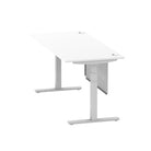 Air Modesty 800mm Height Adjustable Office Desk White Top Cable Ports Silver Leg With Silver Steel Modesty Panel - Price Crash Furniture