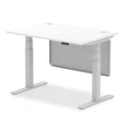 Air Modesty 800mm Height Adjustable Office Desk White Top Cable Ports Silver Leg With Silver Steel Modesty Panel - Price Crash Furniture