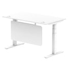 Air Modesty 800mm Height Adjustable Office Desk White Top Cable Ports White Leg With White Steel Modesty Panel - Price Crash Furniture