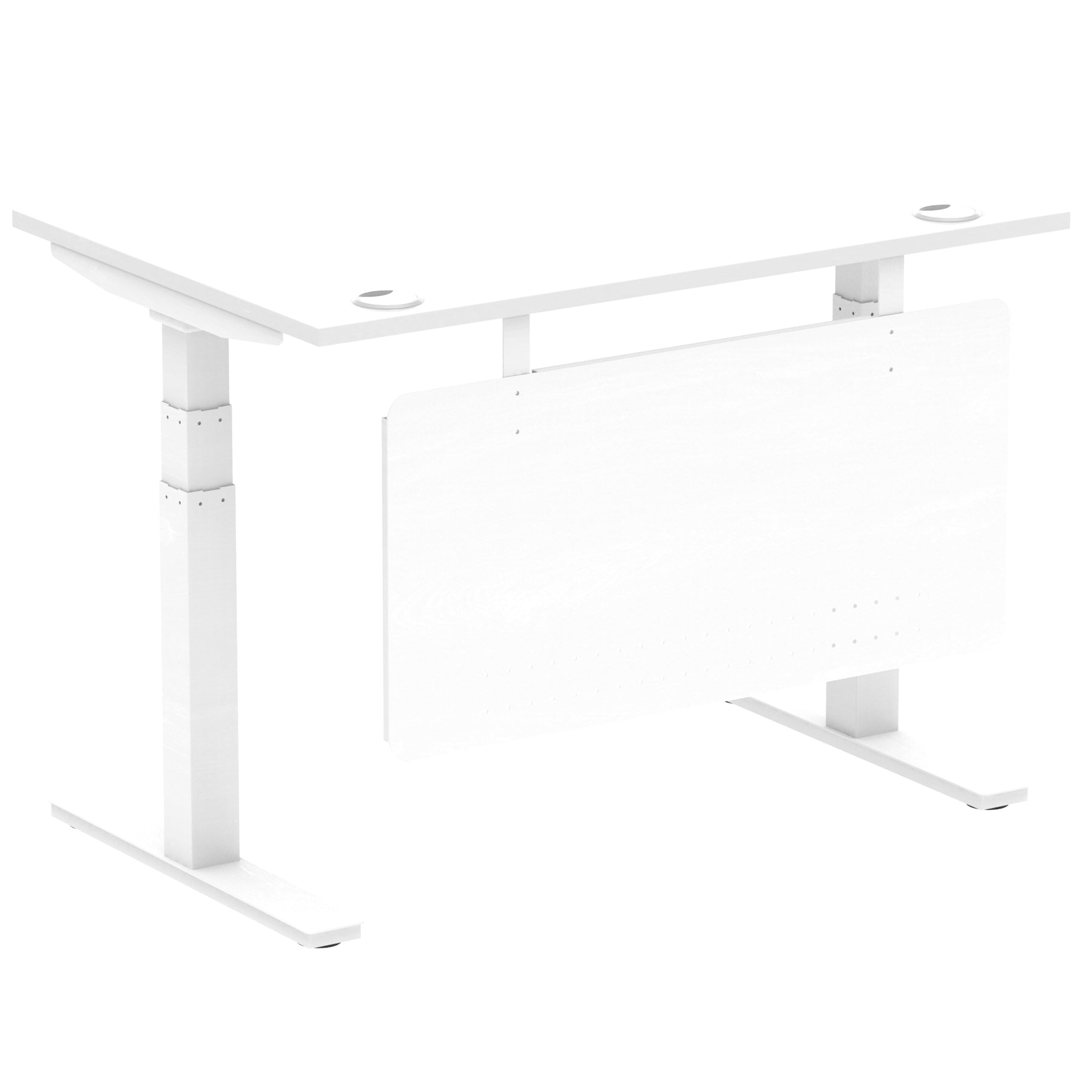 Air Modesty 800mm Height Adjustable Office Desk White Top Cable Ports White Leg With White Steel Modesty Panel - Price Crash Furniture