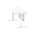 Air Modesty 800mm Height Adjustable Office Desk White Top Cable Ports White Leg With White Steel Modesty Panel - Price Crash Furniture