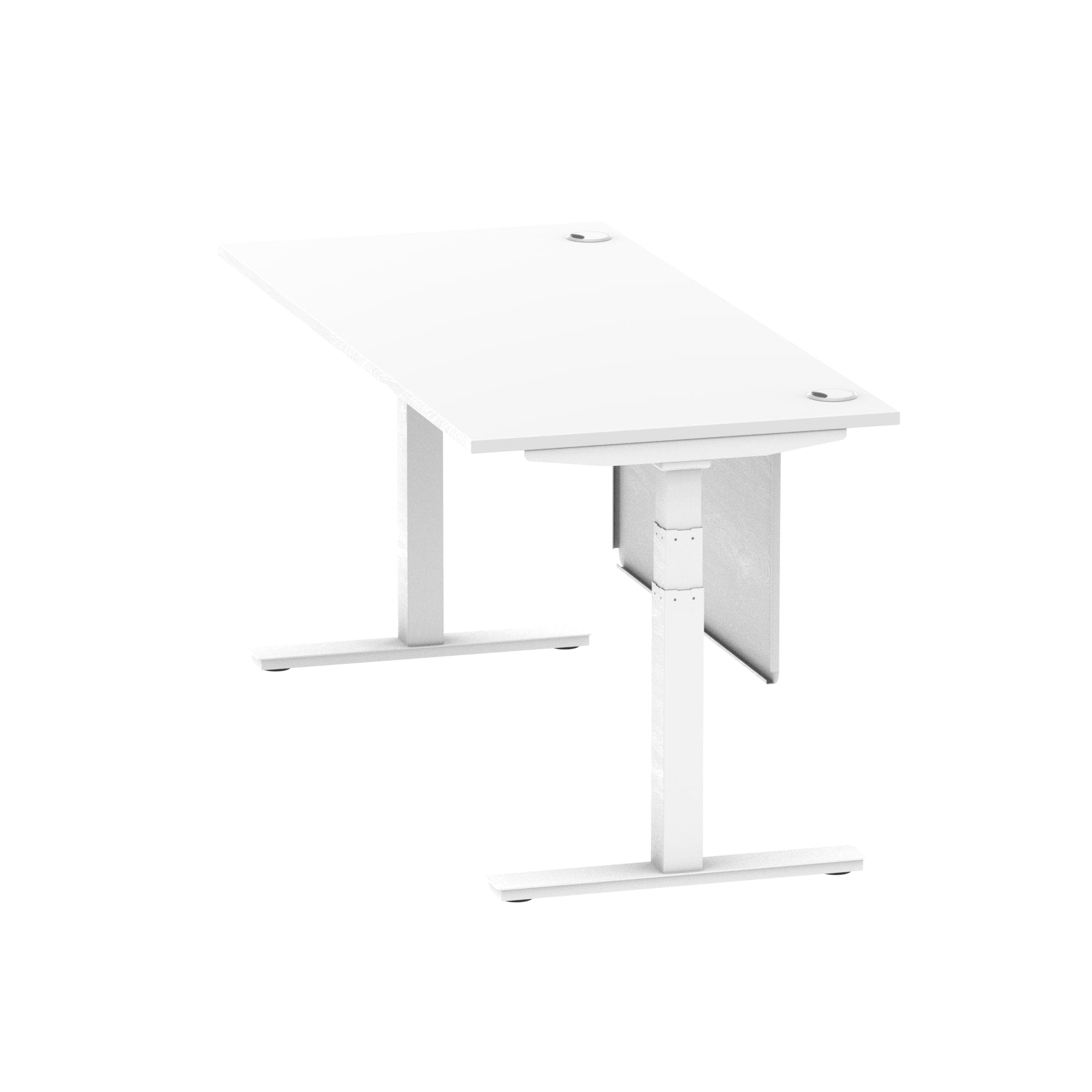 Air Modesty 800mm Height Adjustable Office Desk White Top Cable Ports White Leg With White Steel Modesty Panel - Price Crash Furniture