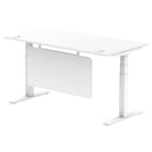 Air Modesty 800mm Height Adjustable Office Desk White Top Cable Ports White Leg With White Steel Modesty Panel - Price Crash Furniture