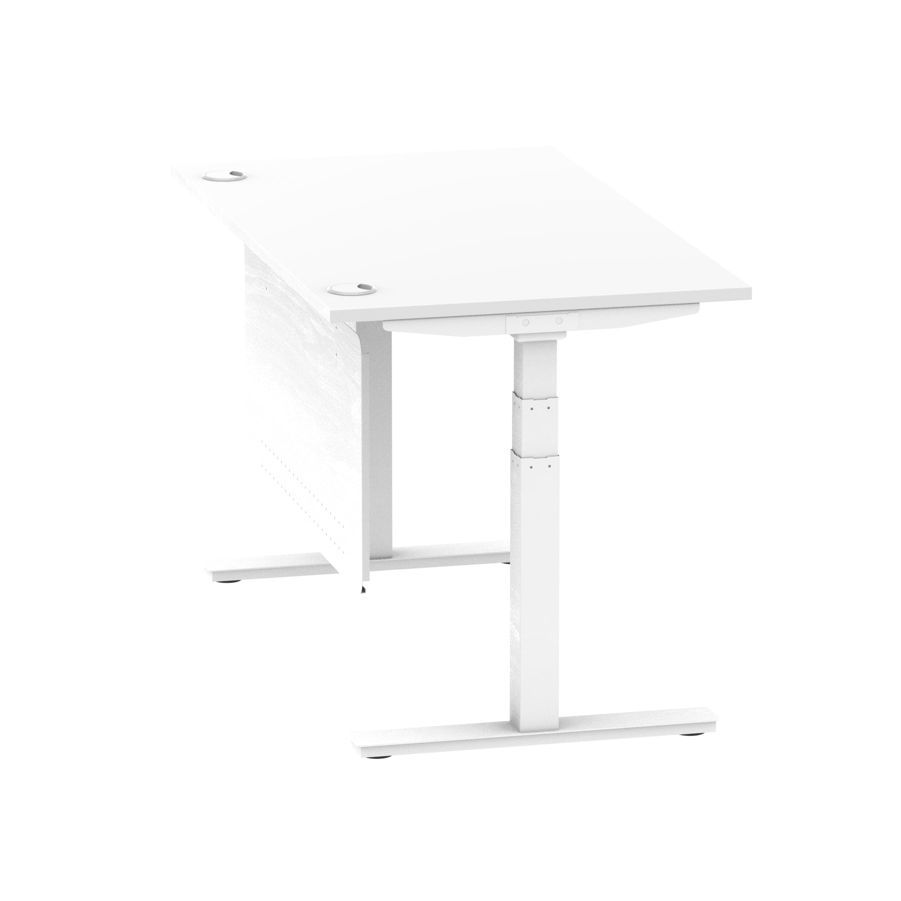 Air Modesty 800mm Height Adjustable Office Desk White Top Cable Ports White Leg With White Steel Modesty Panel - Price Crash Furniture