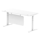 Air Modesty 800mm Height Adjustable Office Desk White Top Cable Ports White Leg With White Steel Modesty Panel - Price Crash Furniture