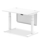 Air Modesty 800mm Height Adjustable Office Desk White Top Cable Ports White Leg With White Steel Modesty Panel - Price Crash Furniture