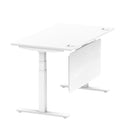 Air Modesty 800mm Height Adjustable Office Desk White Top Cable Ports White Leg With White Steel Modesty Panel - Price Crash Furniture