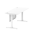 Air Modesty 800mm Height Adjustable Office Desk White Top Cable Ports White Leg With White Steel Modesty Panel - Price Crash Furniture