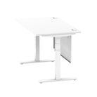 Air Modesty 800mm Height Adjustable Office Desk White Top Cable Ports White Leg With White Steel Modesty Panel - Price Crash Furniture