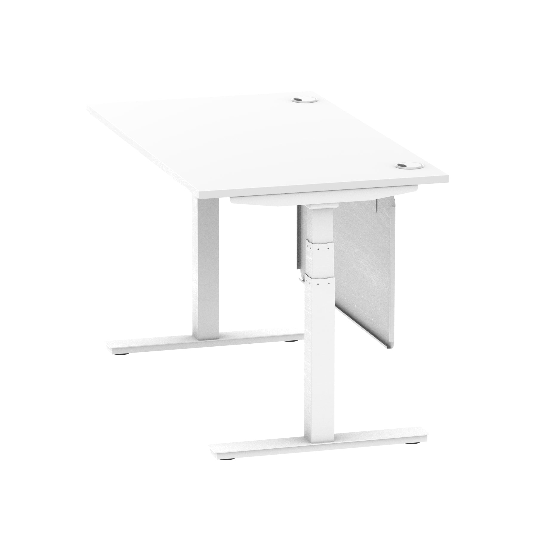 Air Modesty 800mm Height Adjustable Office Desk White Top Cable Ports White Leg With White Steel Modesty Panel - Price Crash Furniture