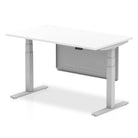 Air Modesty 800mm Height Adjustable Office Desk White Top Silver Leg With Silver Steel Modesty Panel - Price Crash Furniture