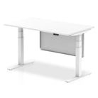 Air Modesty 800mm Height Adjustable Office Desk White Top White Leg With White Steel Modesty Panel - Price Crash Furniture