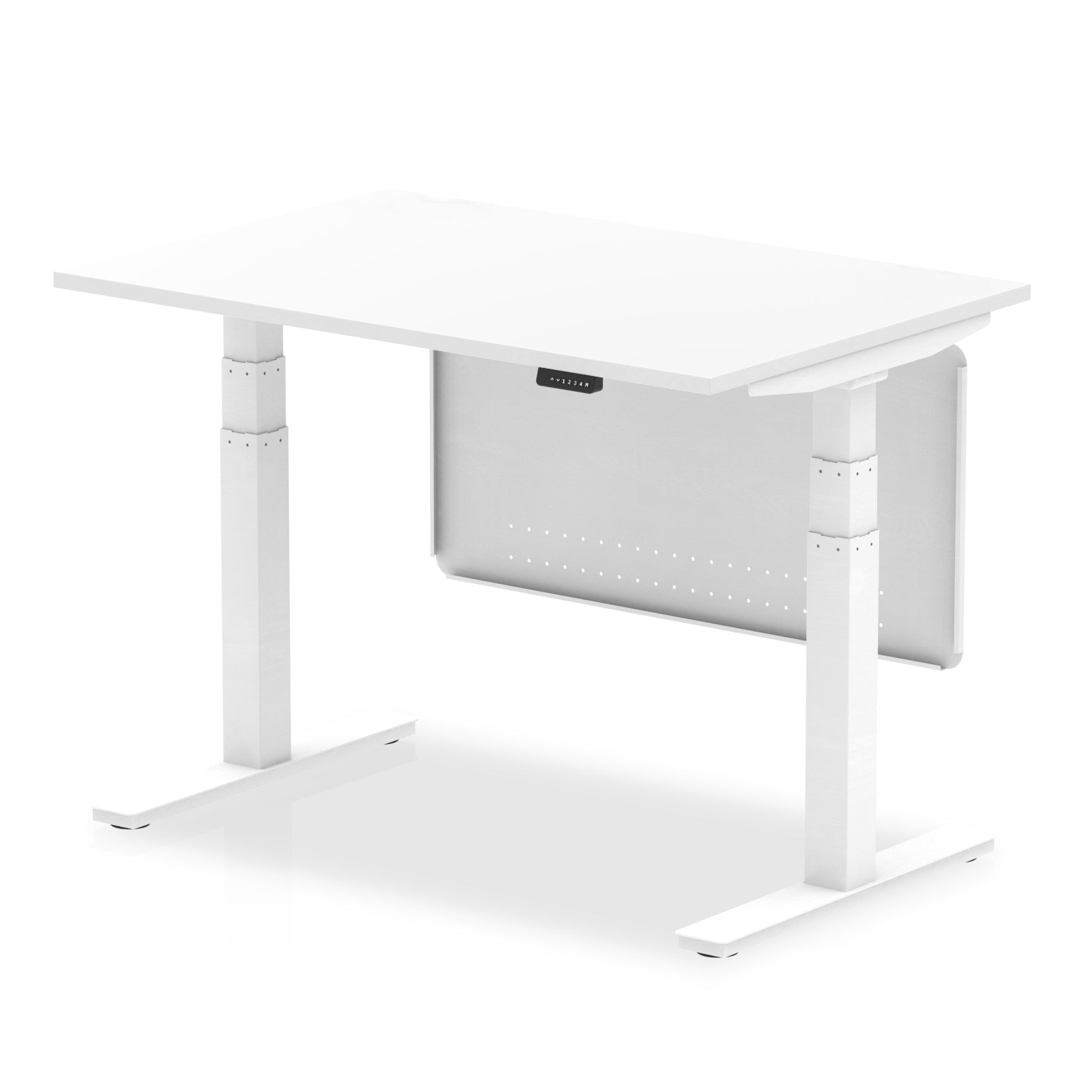 Air Modesty 800mm Height Adjustable Office Desk White Top White Leg With White Steel Modesty Panel - Price Crash Furniture