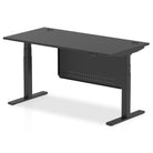 Air Modesty Black Series 800mm Height Adjustable Office Desk Black Top with Cable Ports Black Leg With Black Steel Modesty Panel - Price Crash Furniture