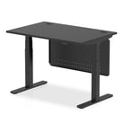 Air Modesty Black Series 800mm Height Adjustable Office Desk Black Top with Cable Ports Black Leg With Black Steel Modesty Panel - Price Crash Furniture