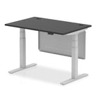 Air Modesty Black Series 800mm Height Adjustable Office Desk Black Top with Cable Ports Silver Leg With Silver Steel Modesty Panel - Price Crash Furniture