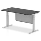 Air Modesty Black Series 800mm Height Adjustable Office Desk Black Top with Cable Ports Silver Leg With Silver Steel Modesty Panel - Price Crash Furniture