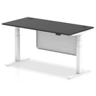 Air Modesty Black Series 800mm Height Adjustable Office Desk Black Top with Cable Ports White Leg With White Steel Modesty Panel - Price Crash Furniture