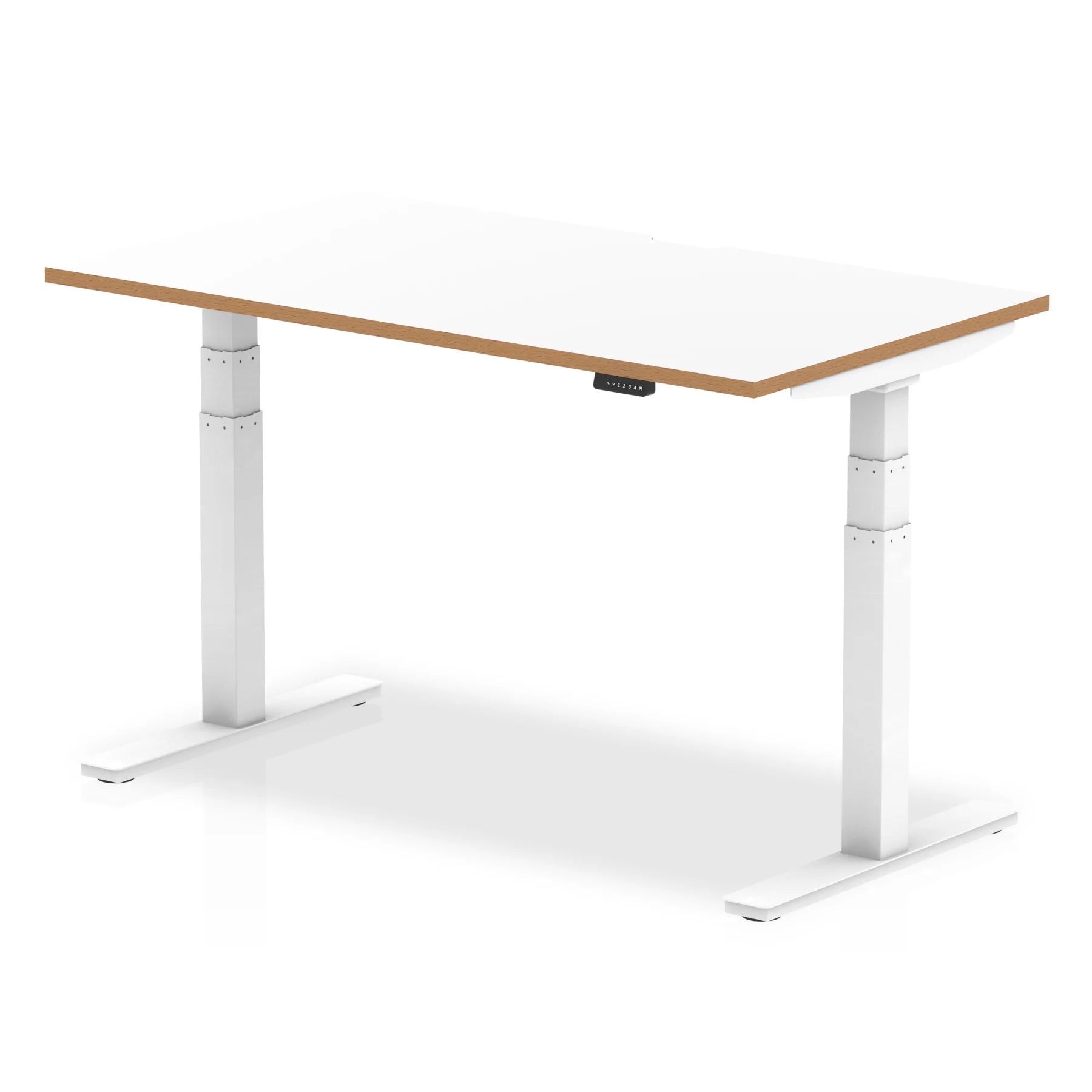 Oslo Height Adjustable Office Desk White Top Natural Wood Edge White Frame - Price Crash Furniture