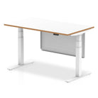 Oslo Height Adjustable Office Desk White Top Natural Wood Edge White Frame With White Steel Modesty Panel - Price Crash Furniture