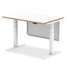 Oslo Height Adjustable Office Desk White Top Natural Wood Edge White Frame With White Steel Modesty Panel - Price Crash Furniture