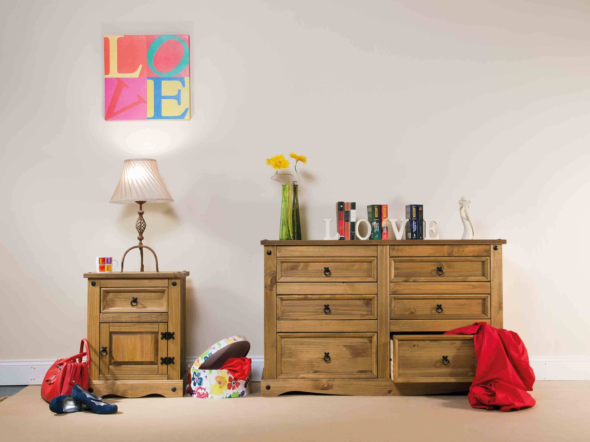 Corona Core Products 1 Door, 1 Drawer Bedside Cabinet in Pine - Price Crash Furniture