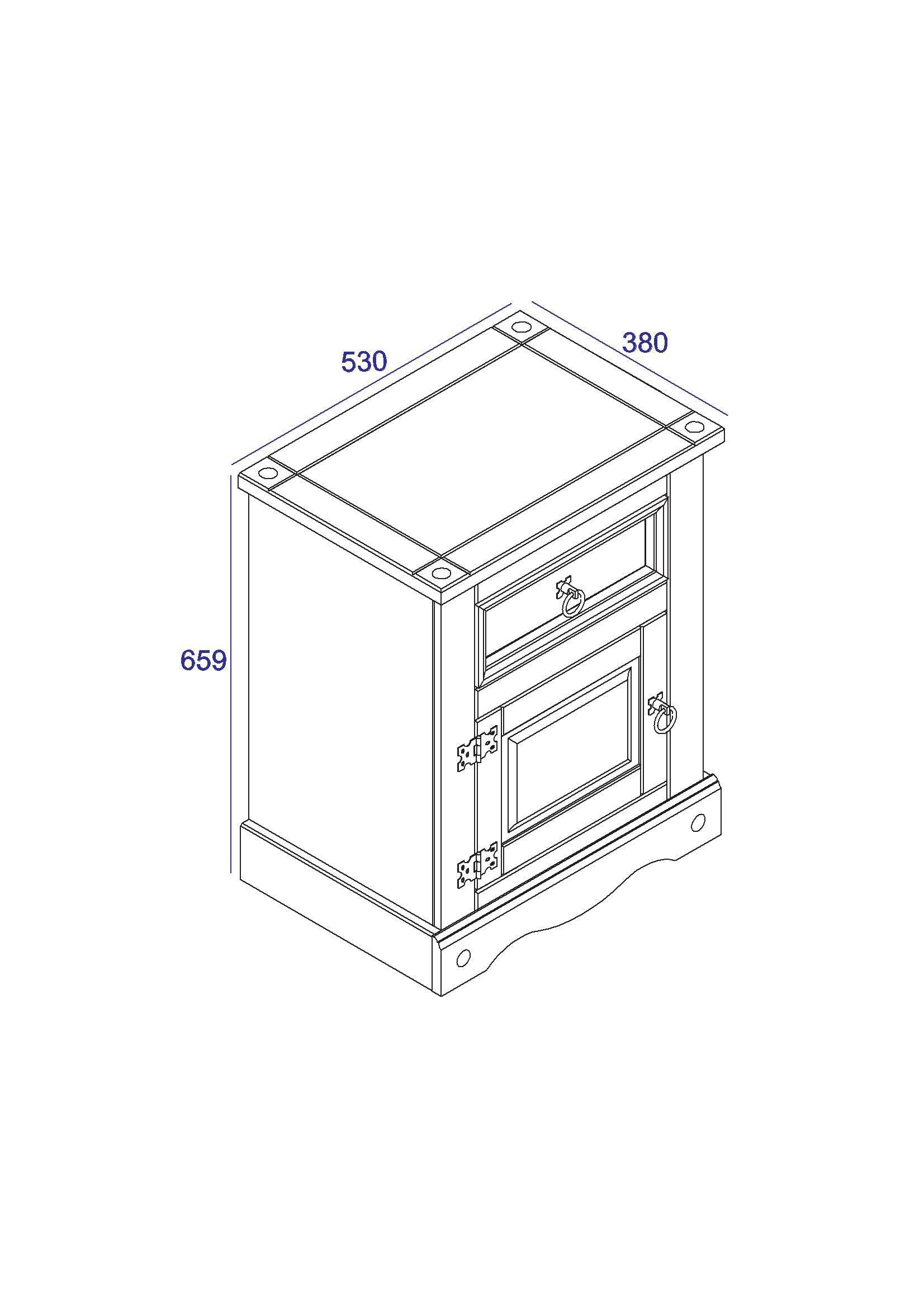 Corona Core Products 1 Door, 1 Drawer Bedside Cabinet in White Waxed Pine - Price Crash Furniture