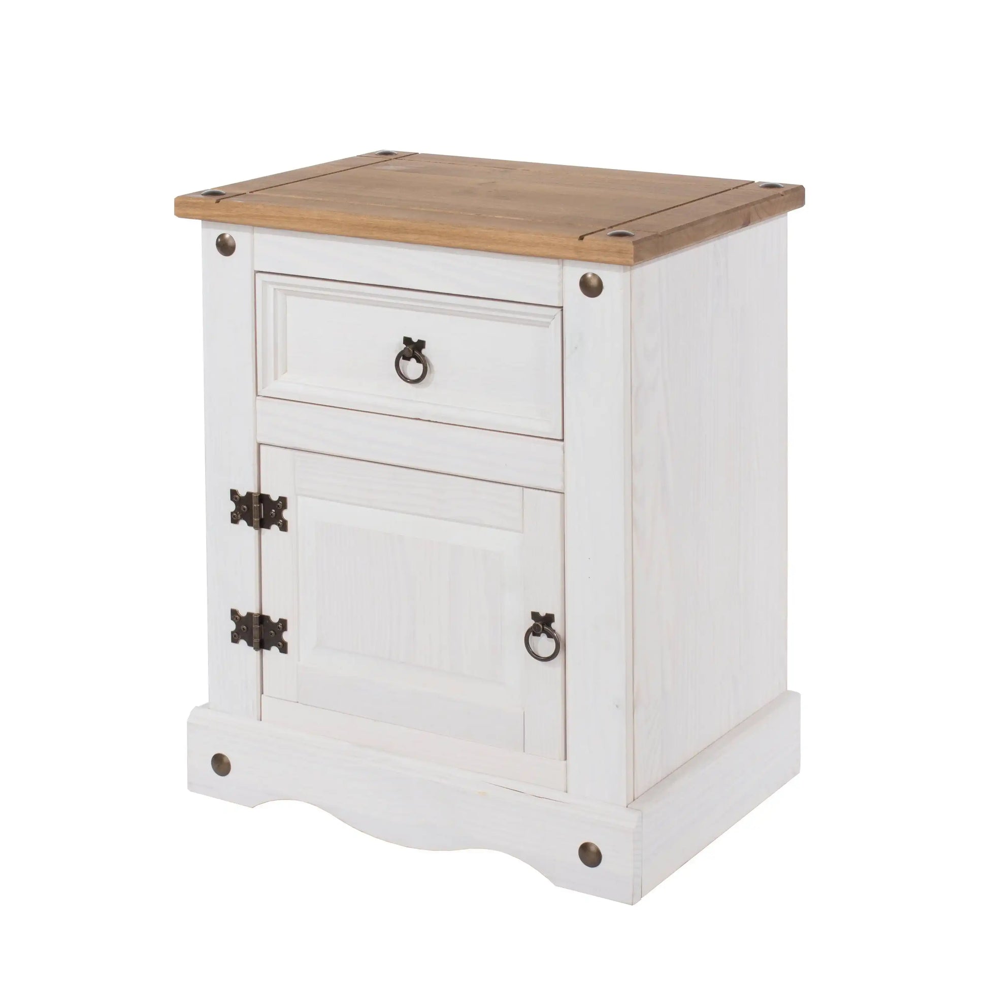 Corona Core Products 1 Door, 1 Drawer Bedside Cabinet in White Waxed Pine - Price Crash Furniture